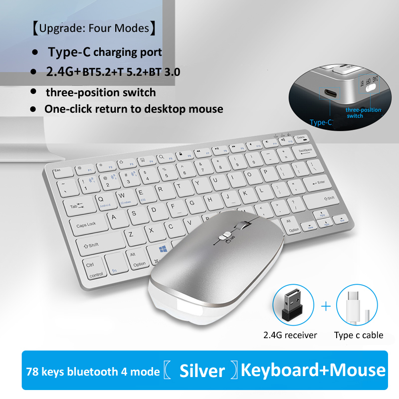 JOMAA 2.4G +Bluetooth Keyboard and Mouse Combo Multimedia Wireless Keyboard and Ergonomic Mouse Set for iPad Desktop PC Laptop: green