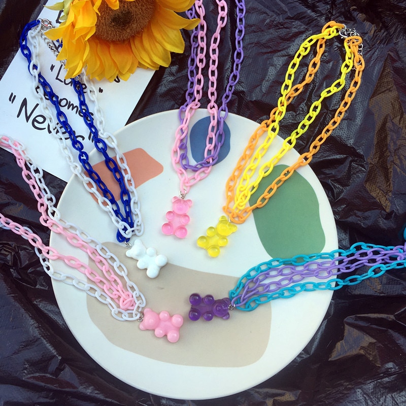 7 färger rainbow pride söt gelébjörn gummihalsband för kvinnor tjejer cool punk hip hop resin halsband tillbehör