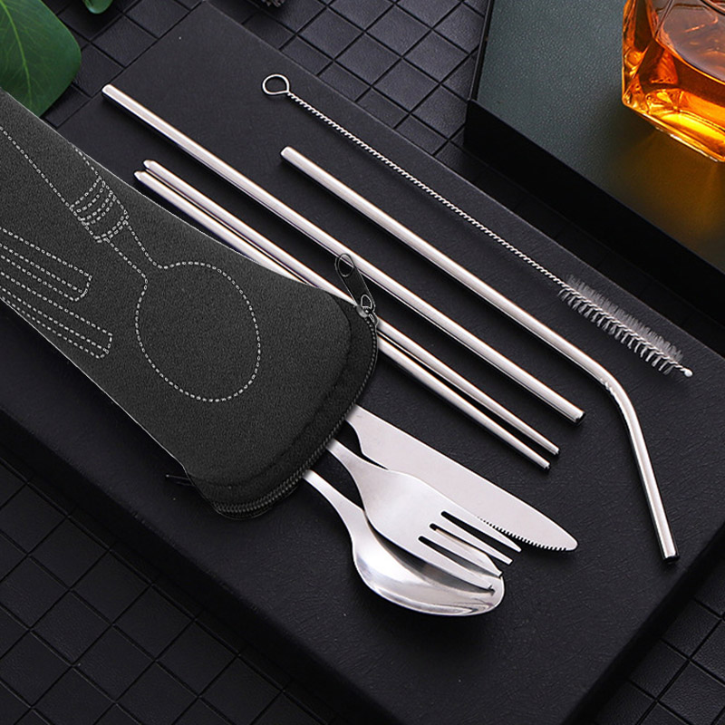 Edelstahl-Geschirrtasche, waschbar, mit Reißverschluss, Besteckset-Koffer, tragbare Tasche für Abendessen, Haushaltswerkzeug, Reisen, Camping, Löffel
