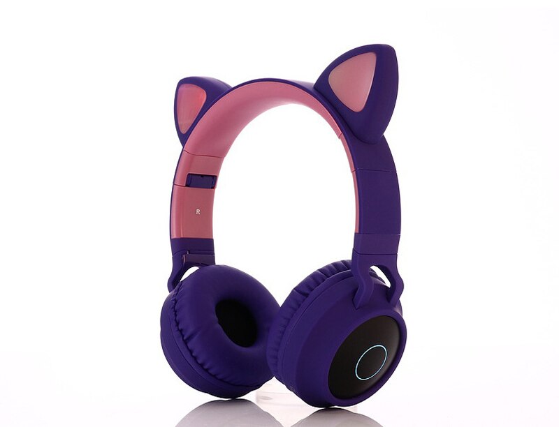 Cuffie Bluetooth a LED con orecchio di gatto cuffie carine, cuffie Bluetooth per bambini per ragazze cuffie vivavoce con luce incandescente cuffie da gioco: 028C purple no box