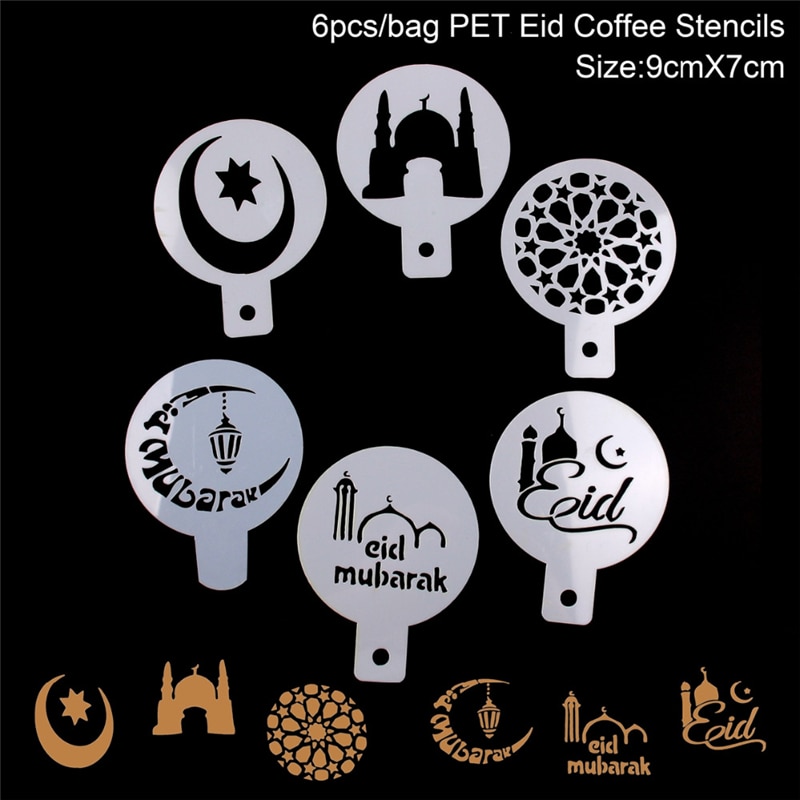 6 pièce/ensemble étoile lune EID café pochoirs mosquée Cookie EID moubarak Ramadan gâteau décoration outils moubarak musulman fête fournitures