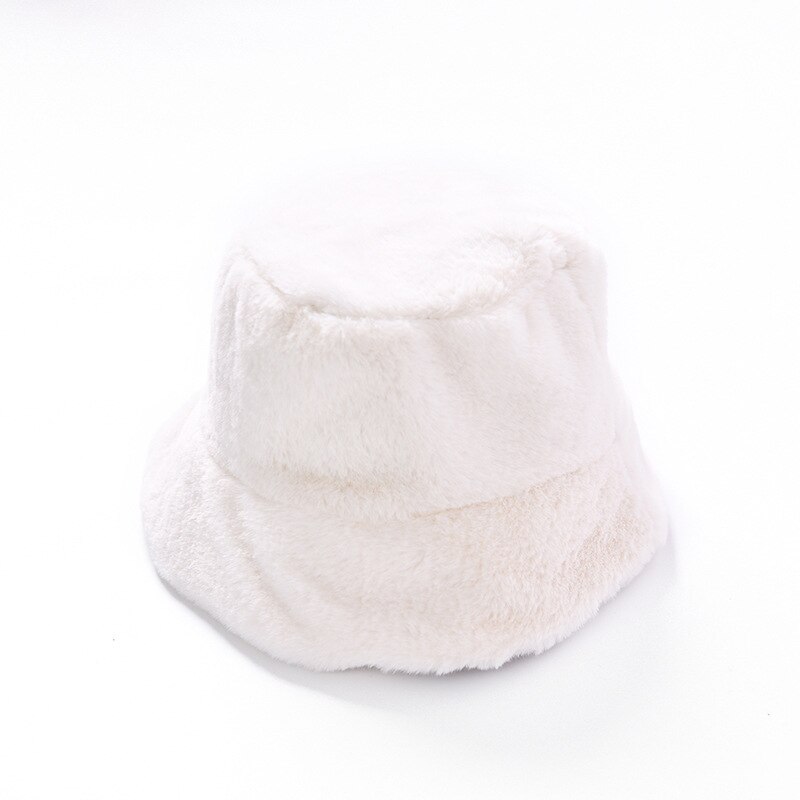 Kunstig pels flad top hætte vinter spand hatte til kvinder mænd afslappet solid damer tyk varm fløjl, at gå hat plys bob: Hvid