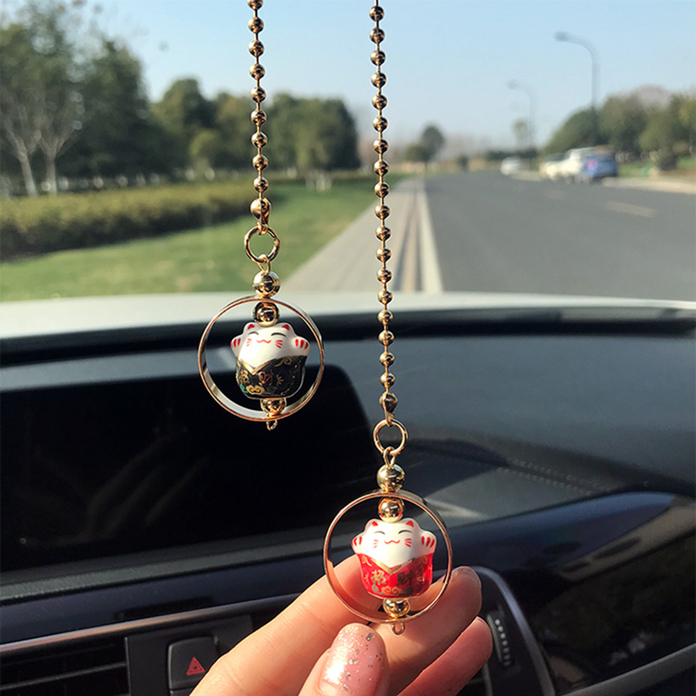 Pendentif voiture chat chanceux voiture rétroviseur décoration céramique alliage suspendus ornement Automobile tableau de bord accessoires 60CM
