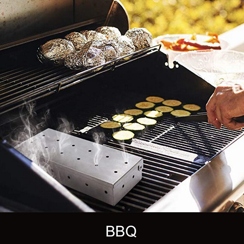 Vaskbar foldbar rustfri stål rygeboks træflis bbq rygerboks til indendørs udendørs kul kød rygning grill