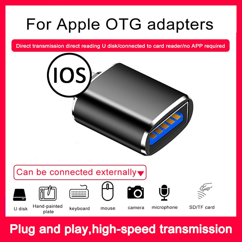 Famale USB for iphone ios13 Camera Adapter Converter Data SD Card U Disk Short OTG For iPhone 12 11 Pro XS MAX XR X 6 7 8 Plus