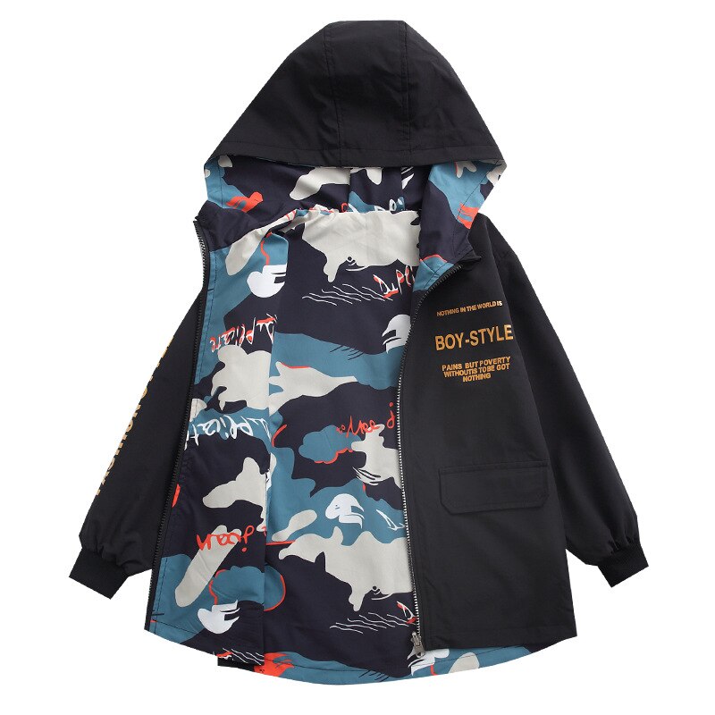 Kids Jongens Dubbelzijdig Slijtage Camouflage Capuchon Revers Lente/Herfst Grote Maagd Casual Jas 4-12 jaar Oud