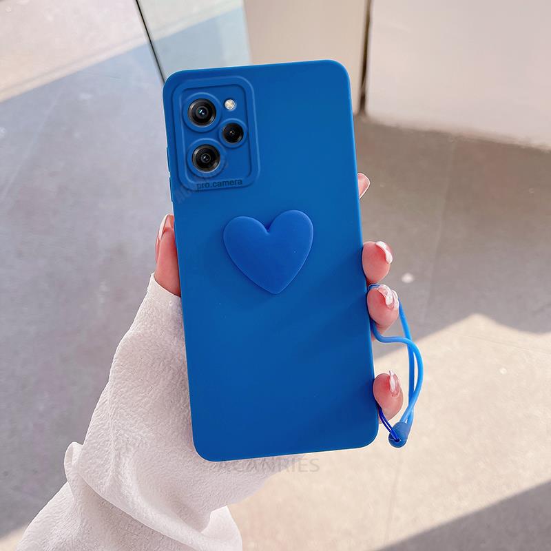 Pocox5pro lindo 3D amor corazón funda de silicona para Xiaomi Mi Poco X5 Pro X 5 X5pro X3 cordón correa de muñeca cubierta: Mezclilla / Azul cielo