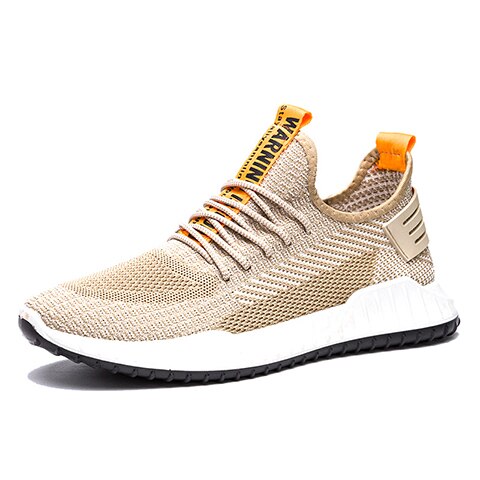 Mesh sko herre sneakers afslappet snøresko letvægts vulkanisere walking sneakers zapatillas hombre herre high top sneakers: Khaki / 39
