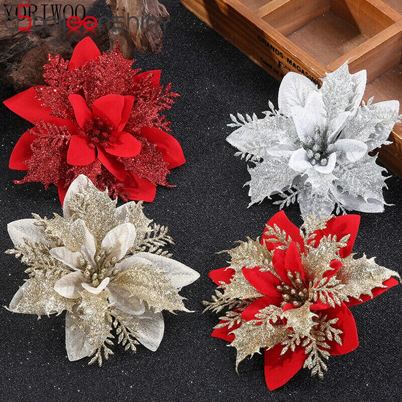 BalleenShiny Christmas Tree Decoration Flower 10pcs Christmas Flower Artificial Flower Perfect Decoration for Christmas Party