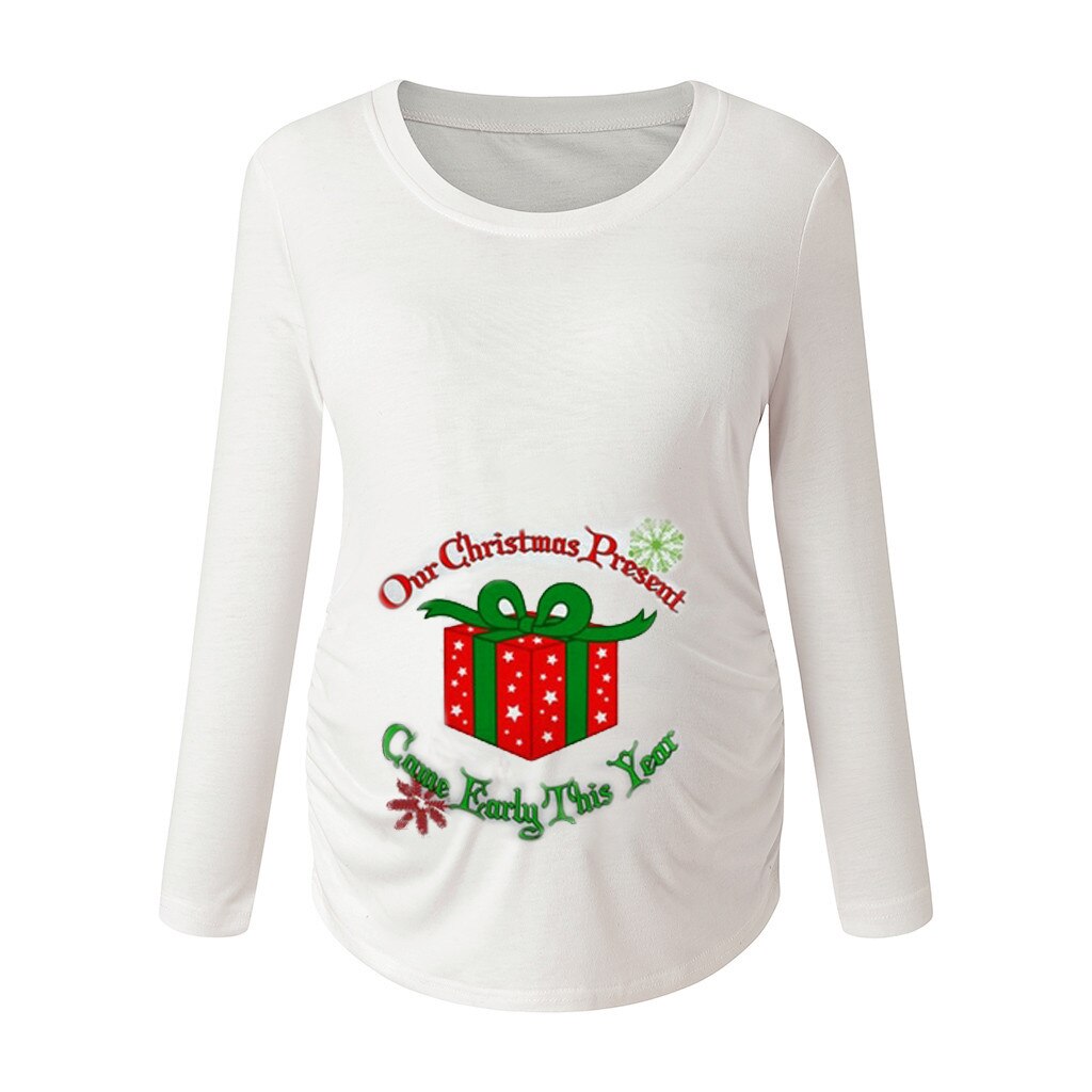 Notre de noël lettre imprimer t-shirts enceinte t-shirts femmes à manches longues Blouse pour maternité T-Shirt vêtements de noël grande taille: XL
