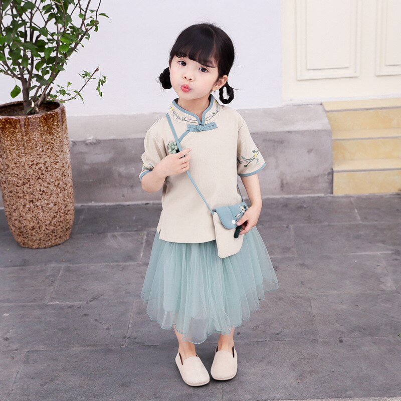 Hanfu Dress Girls Child Chinese Traditional Folk Dance Costumes Tang Dynasty Dress China Clothing Children Hanfu 2pcs DQS1924