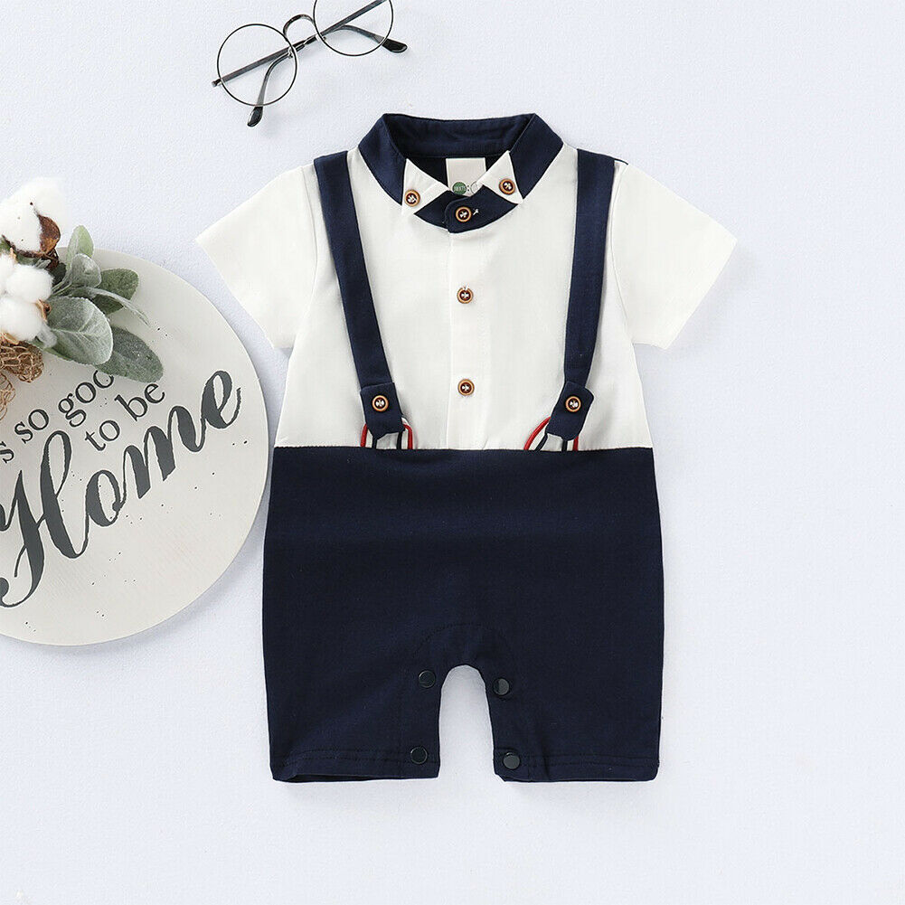 Infantile bébé garçon Gentleman barboteuse vêtements noir bretelles manches courtes barboteuse combinaison tenues nouveaux vêtements