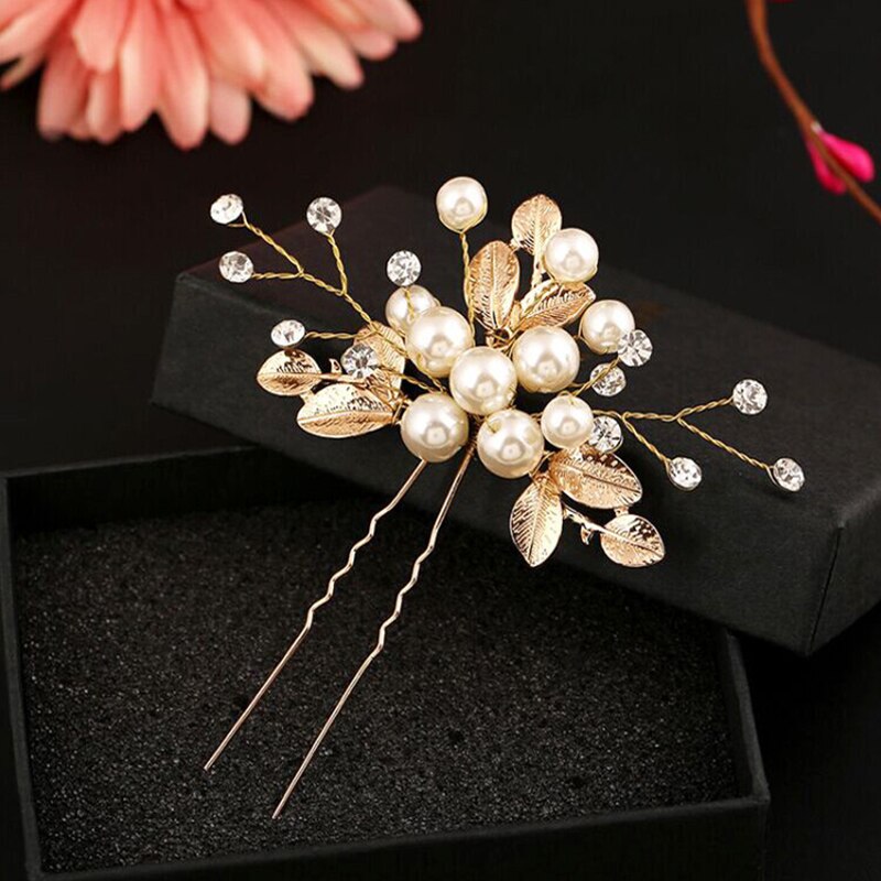 Hoofddeksels U-vorm Haarspeld Bloem Kristal Haarspeld Clip Imitatie Parels Crystal Haarspelden Clips Voor Vrouwen Bruidsmeisje Sieraden