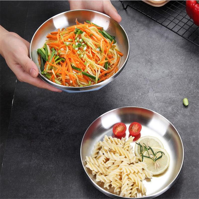 Stainless Steel Dinner Plates Minimalism Steak Round Tray Durable Tableware Plate Dessert Salad Tableware Dinnerware Food Plate