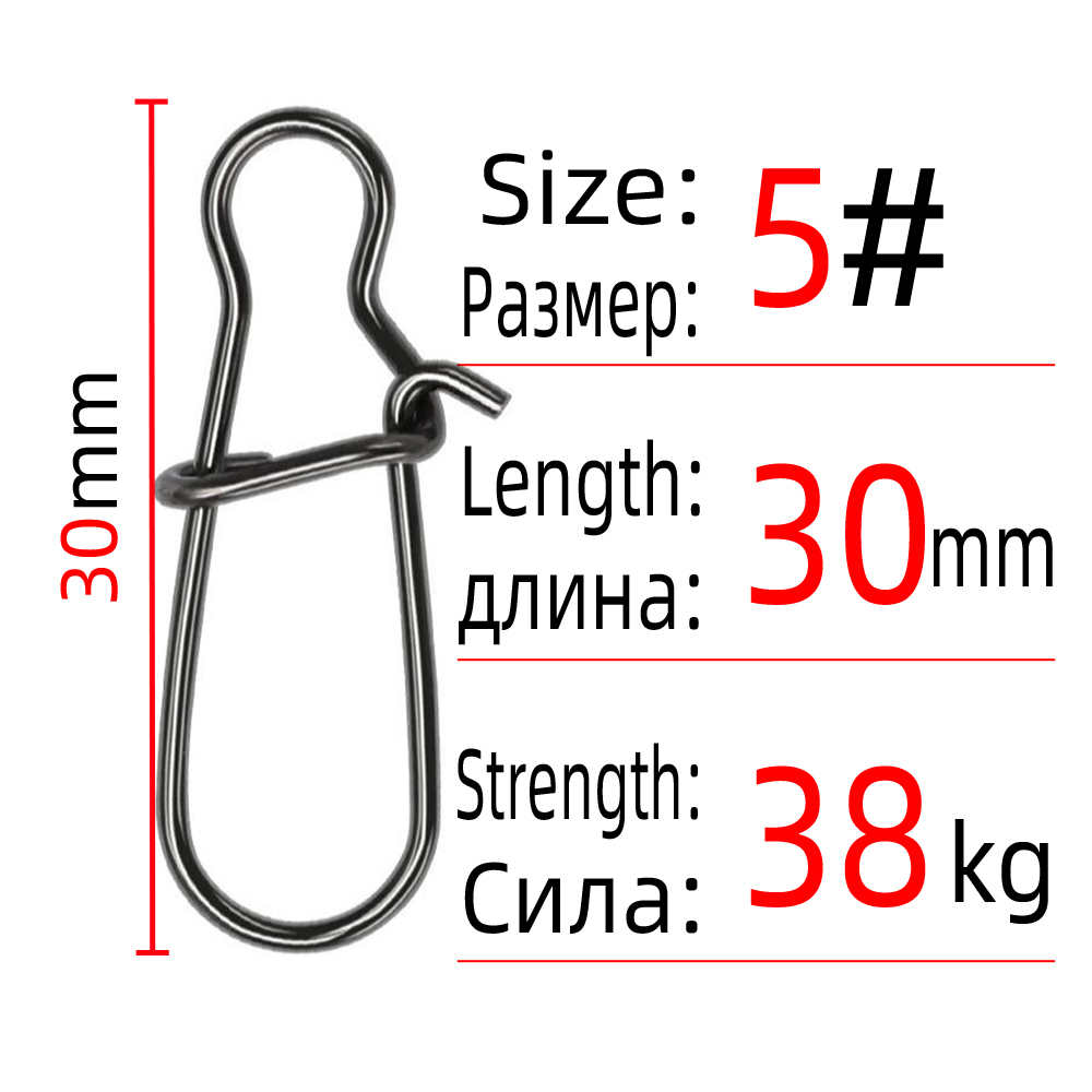 Dndyuju 30-50 Stuks Rvs Vissen Snap Verslaafd Snap Pin Fastlock Clip Rolling Swivel Accessoires Barrel Swivel Lokken haak: 50pcs / 1185 Size 5