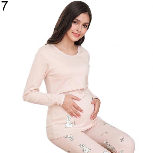 Conjunto de pijama de Enfermería de maternidad de animales de dibujos animados pantalones de lactancia materna de manga larga fácil de amamantar para niños: M 7
