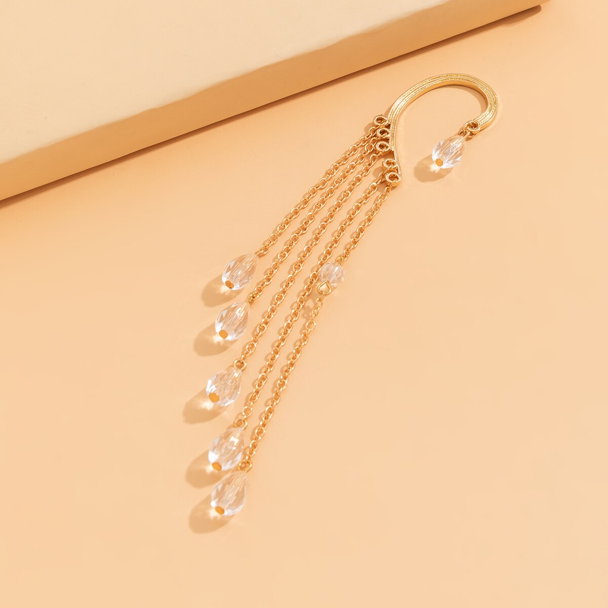 Pendientes largos elegantes con cadena de borlas para mujer, aretes colgantes de cristal a la , pendientes de puño con orejas de elfo Vintage, joyería 2022