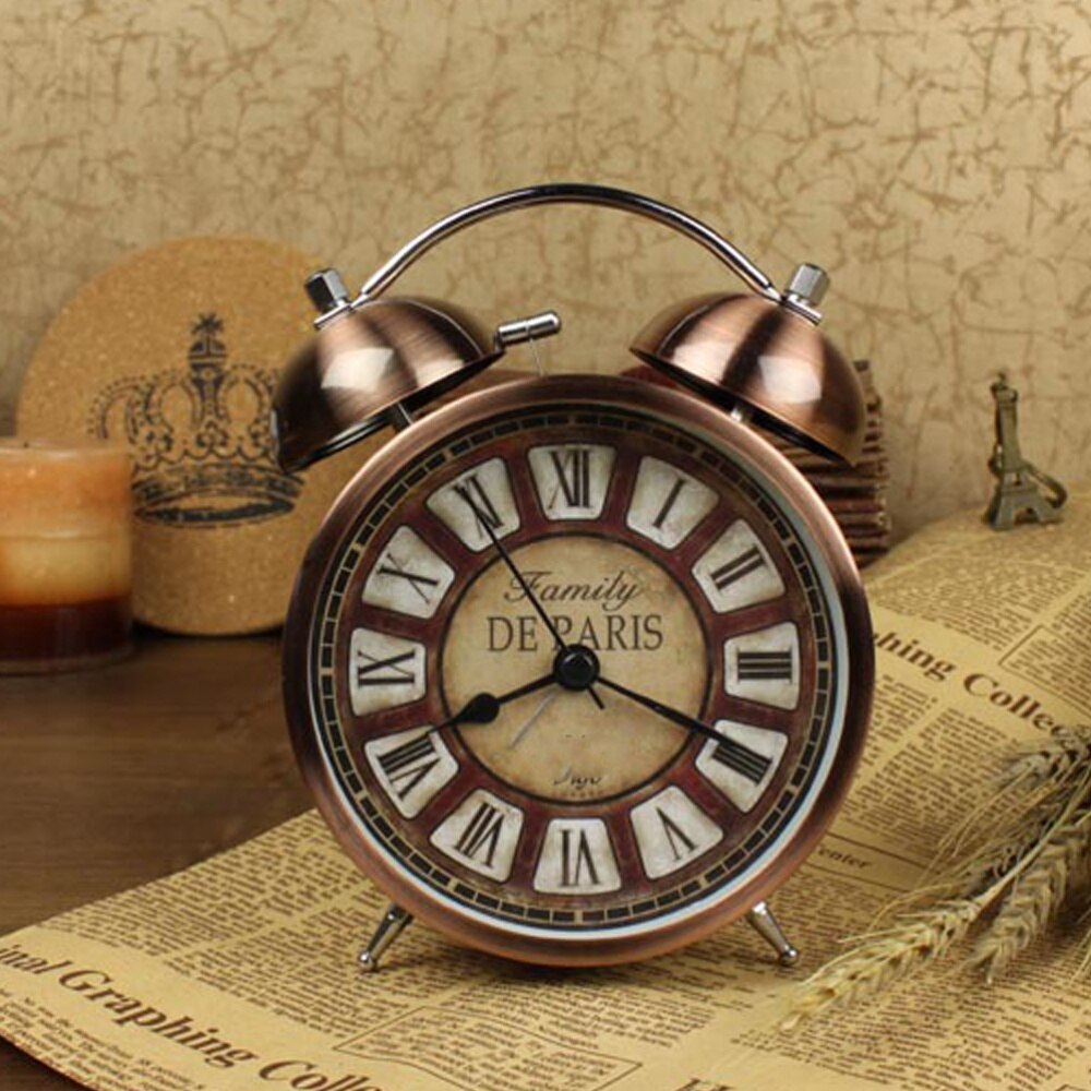 1pc Alarm Clock Practical Retro Durable Metal Decorative Novel European Style Alarm Clock Table Alarm for Co-worker Family Frien