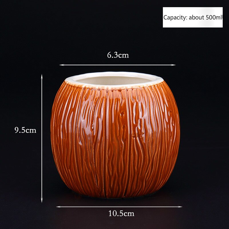 500Ml Keramische Kokosnoot Cup Tiki Brief Mok Mengen Cocktail Cup Bar Drinken Set Koude Drank Beker Wijn Cup Platte bodem Cup