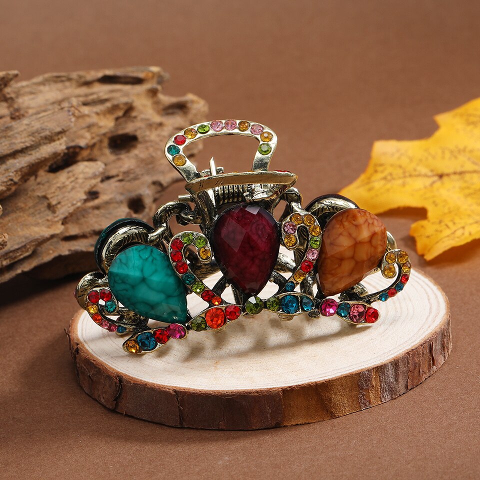Retro metal hårklo antik bronze rhinestone hårspænde kvinder piger hår tilbehør smykker