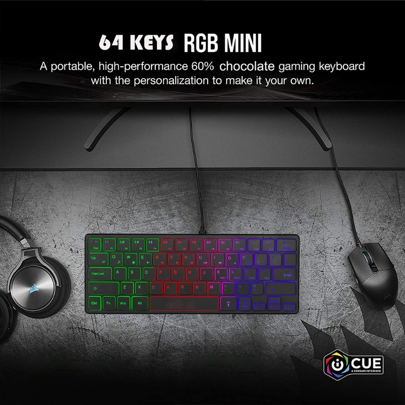 Mini 60% Compact 64 Keys Keyboard Waterproof Mute Keyboard for PC/Mac Gamer