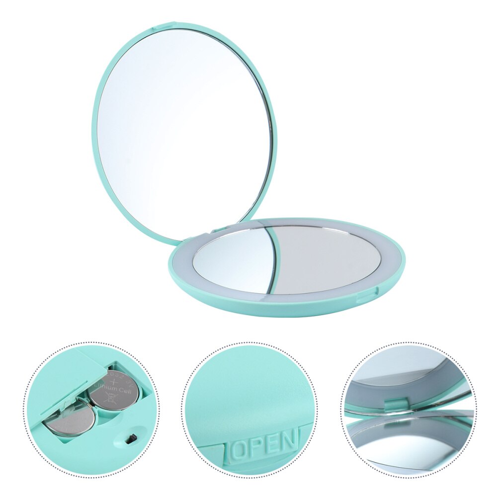 Miroir de maquillage grossissant Portable 10x Mini LED miroir rond miroir de voyage: Green