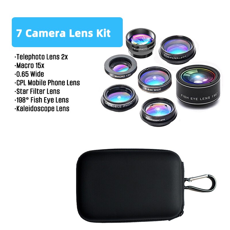 10 in 1 mobiltelefon kamera linsesæt til iphone x  xs 11 6 7 8 vidvinkel makro smartphone fiskeøje zoom teleskop universal: 7 i 1