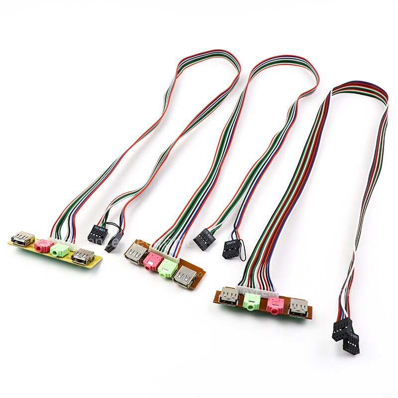 1pcs 2 USB PC Computer Case 6.8/7.4/7.8cm Front Panel USB Audio Port Mic Earphone Cables Near PC Audio Input And Output
