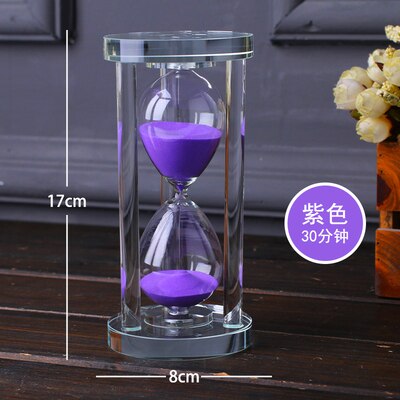 Temporizador de reloj de arena de cristal para niños, decoración creativa anticaída para el hogar, de cumpleaños pequeño para niña, 15/30 minutos: 08-Purple-30