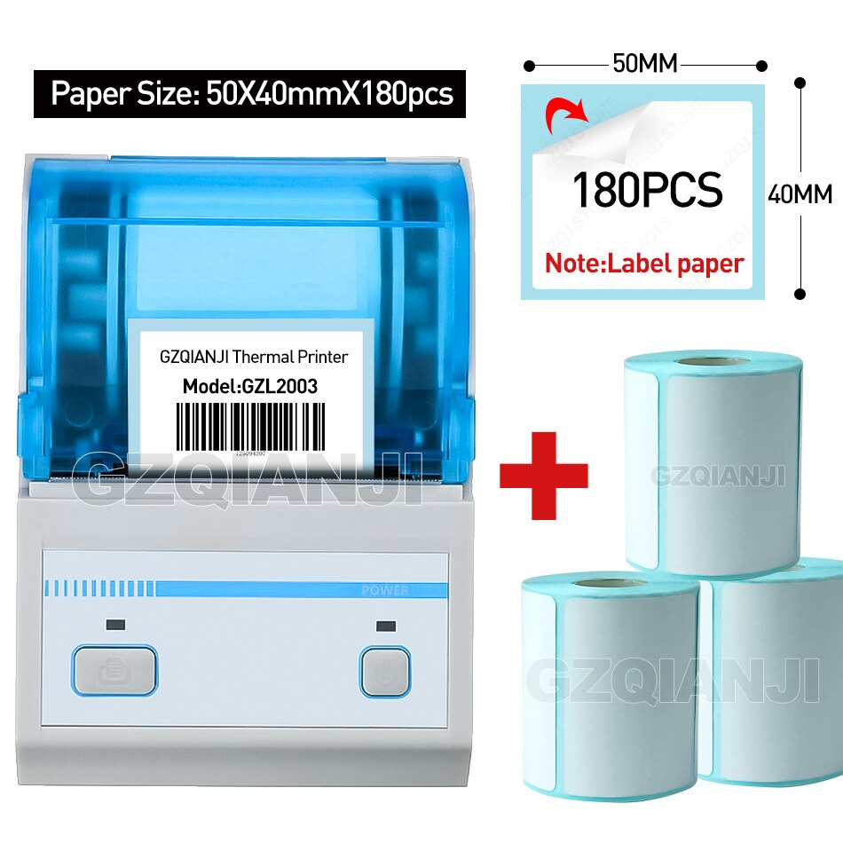 2inch Pos Label Printer USB+Bluetooth Barcode Generated Printing Edit Android Tablet with MHT Lable App Thermal Printer GZL2003: add 3 50 40 180pcs / UK Plug
