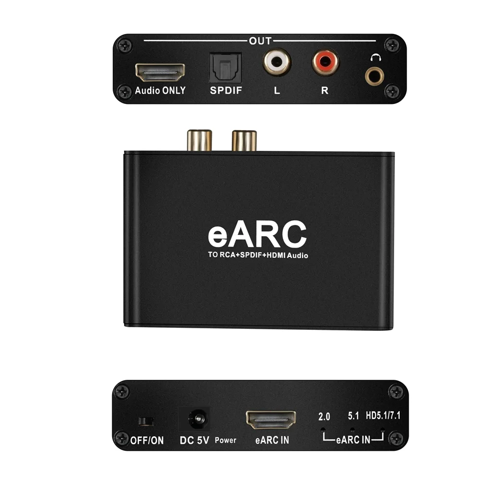 192Khz HDMI eARC ARC Audio Extractor eARC to RCA Audio Converter Digital to Analog Adapter For DTS Dolby Atoms AC3 LPCM Fiber