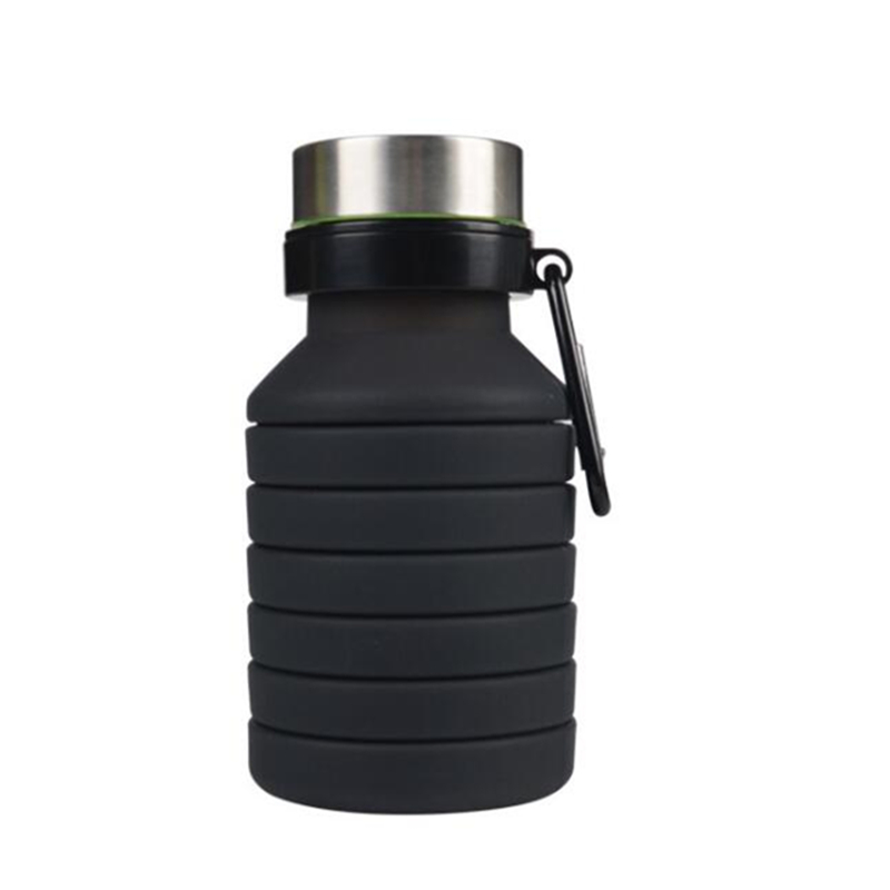 550ml Sport de plein air Portable Silicone bouteille d'eau rétractable pliant Sport boisson bouilloire bouteille de café voyage tasses à boire: black