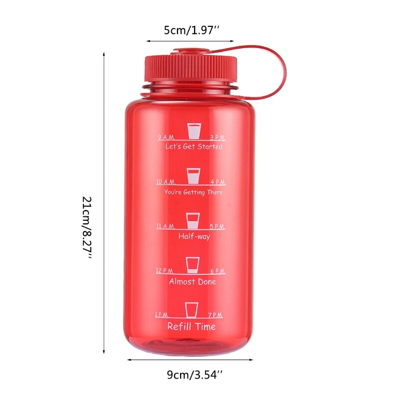 Garrafas de água dos esportes do marcador do tempo 32oz/1000ml garrafa de bebida grande volume bpa livre