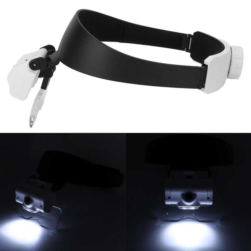 Head Mounted Magnifying Glass USB Charging Head Magnifier Wide Applications with 2 LED Lights for Reading Books