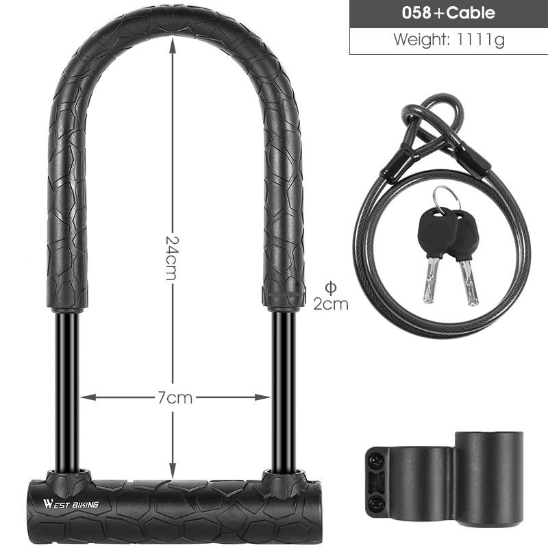 Bicycle U Lock Anti-theft Steel Safety Motorcycle Scooter Cycling Lock MTB Road Bike Wheel Lock 2 Keys Bike Lock Heavy Duty: 058 Lock Set