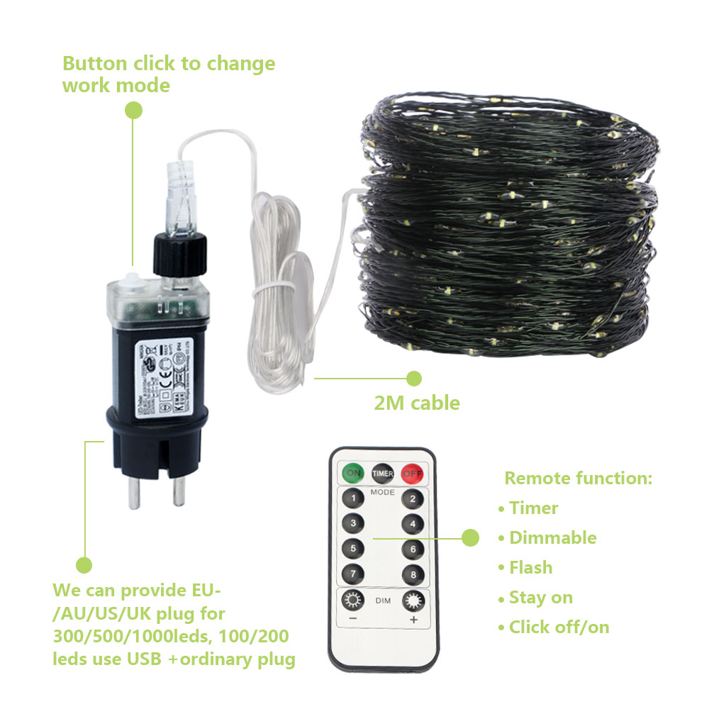 10m-120m LED String Lights Fairy Christmas Garland Outdoor Decor Lamp With Remote For Tree Street Bedroom Wedding Party