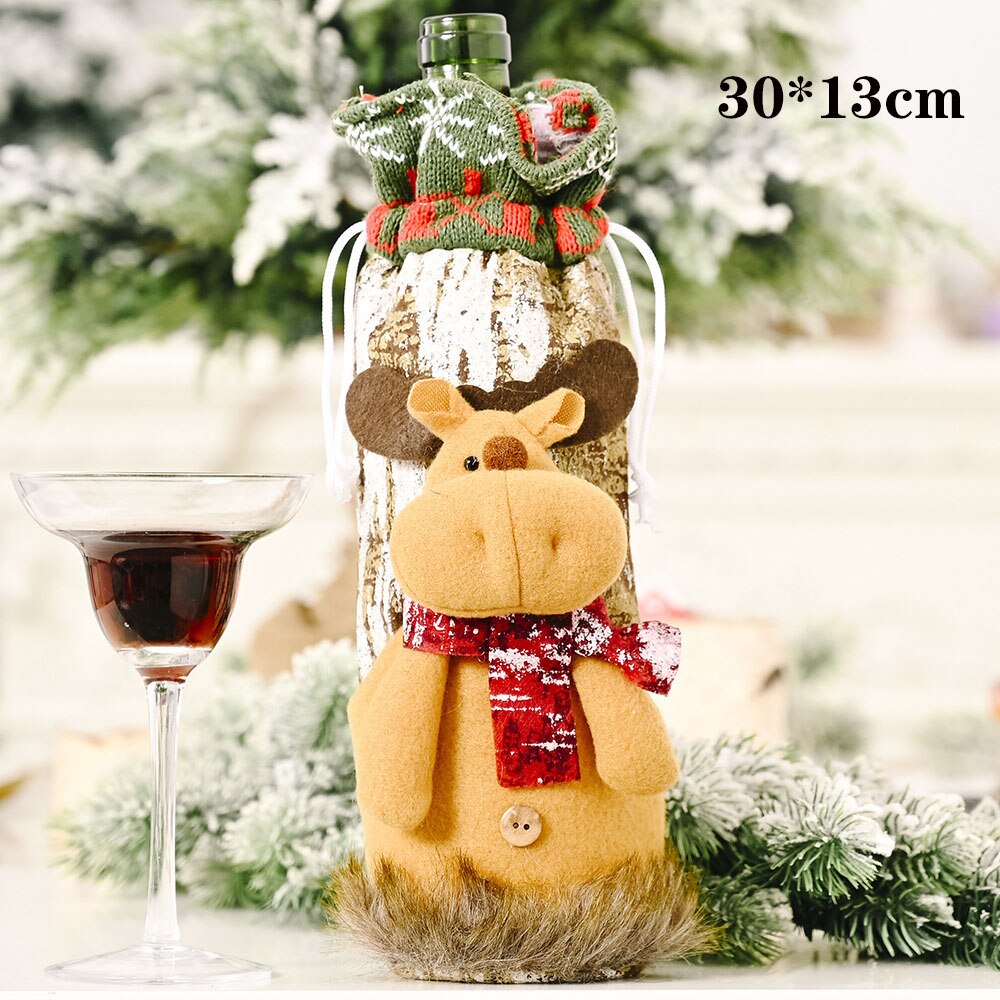 Jul vinflaskedæksel juletræ blomsterstrømpepose champagne opbevaringspose hjemmedekorationer juledekorationsår: 9