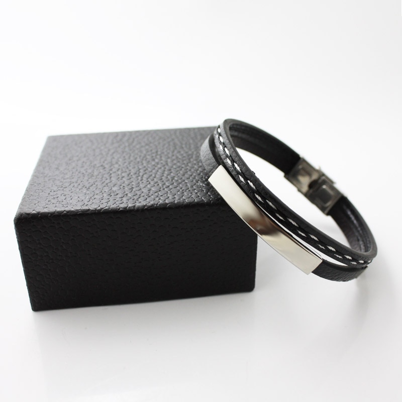 Pulsera de cuero de acero inoxidable para hombre, joyería Punk, pulsera de hombre, pulsera de con dijes lisos
