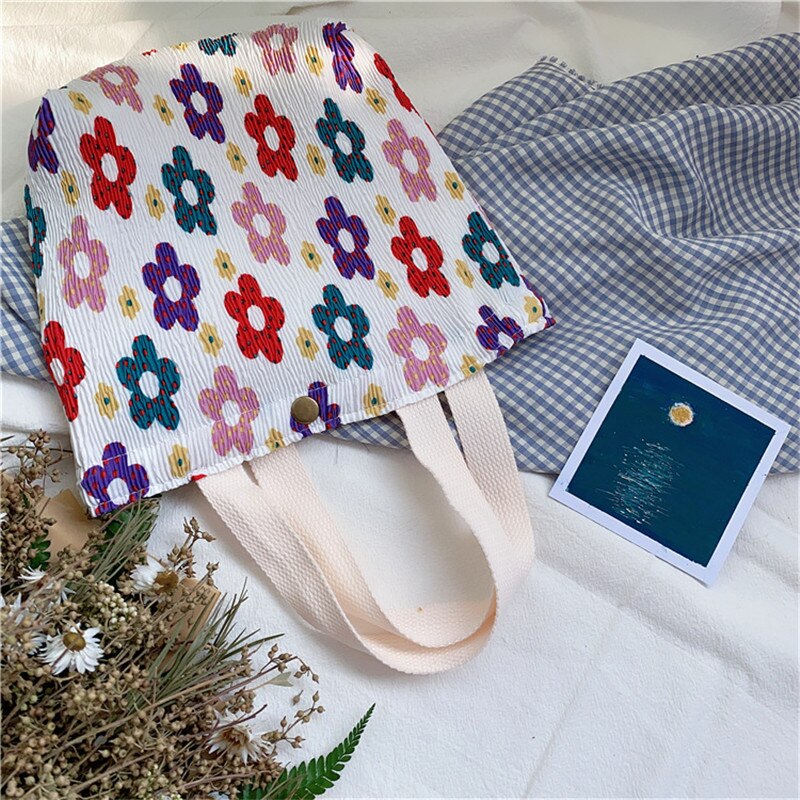 Mini bolsa de tela fresca portátil para mujer, bolso de mano con estampado de arrugas, enfriador térmico aislado, Bento, fiambrera, Tote, almacenamiento de Picnic: Naranja