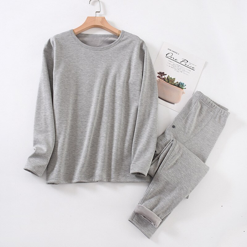 Fdfklak Winter Lange Mouwen Dikke Warme Derong Pyjama Sets Voor Mannen Fluwelen Nachtkleding Pak Pyjama Lounge Homewear Thuis Kleren: light gray / L