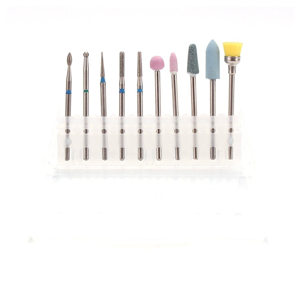 Juego de brocas de limpieza de cutícula de 10 piezas, juego de cabezales de pulido de aleación de acero y tungsteno para manicura rusa