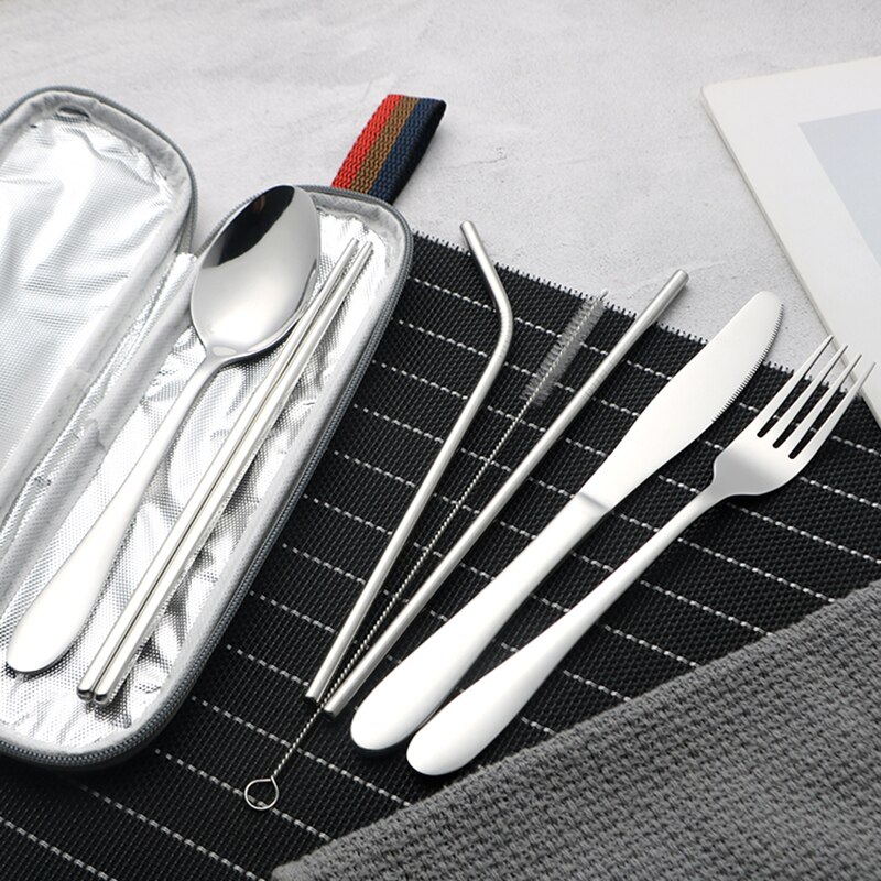 Transportabelt frokostservice bestiksæt rustfrit stål ske gaffel rejse udendørs kniv service spisestue kantine spisestel