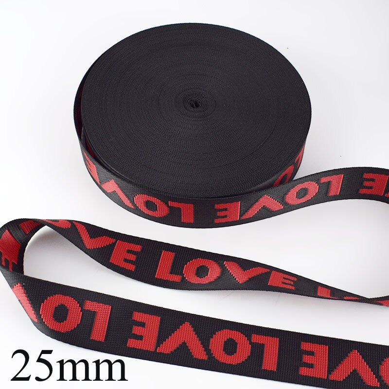 Meetee 8yards 25/38mm Width Nylon Jacquard Webbing Tape Ribbon LOVE Belt DIY Bag Shoulder Strap Garment Decor Sewing Accessories: Red-25mm