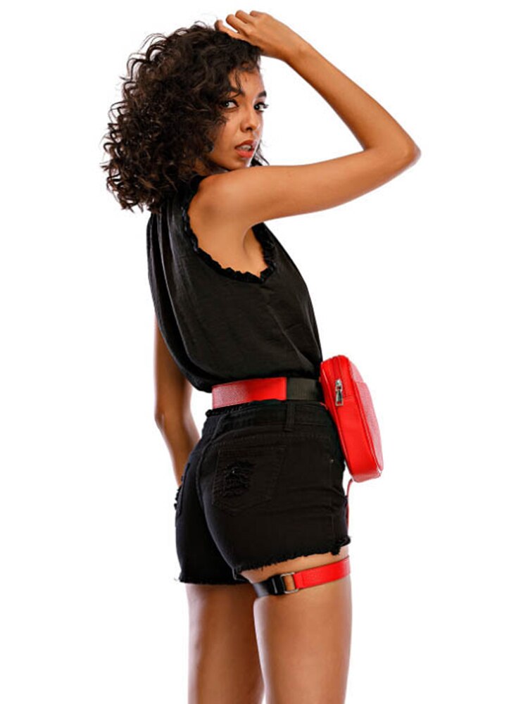 Sac banane en cuir Pu pour femmes, sacs de ceinture, à la , jambes, pochette pour téléphone, bourse noire et rouge,