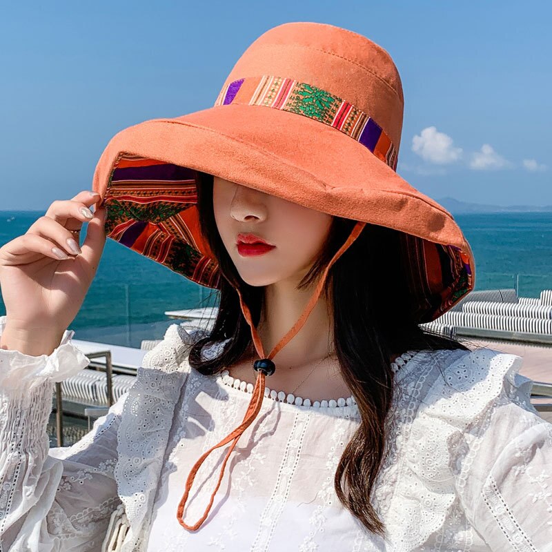 Seaside Sun Visor Hat Female Summer Sun Hats For Women large Brimmed Sun Hat Folding Beach Girls Caps: orange