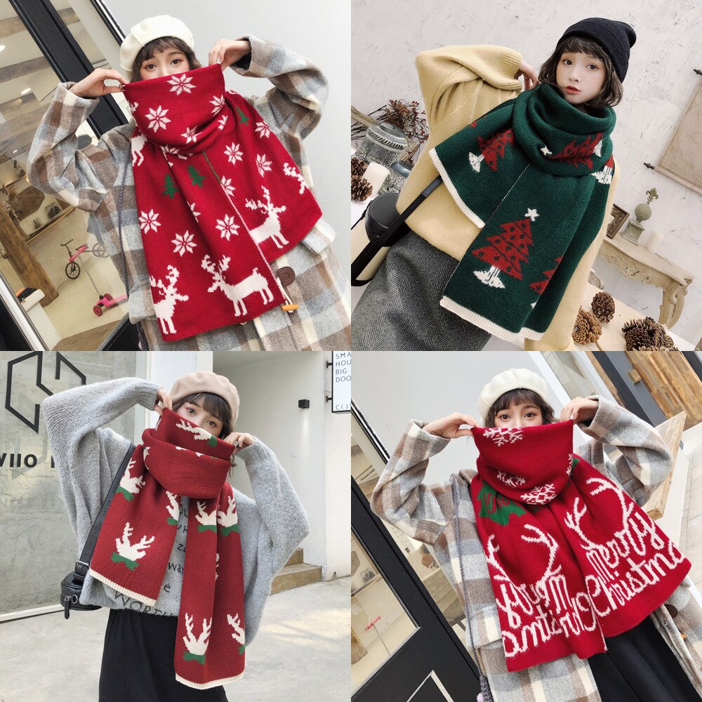 Johnature hiver noël écharpe dessin animé imprimer femmes laine Jacquard 14 couleurs noël femmes écharpes