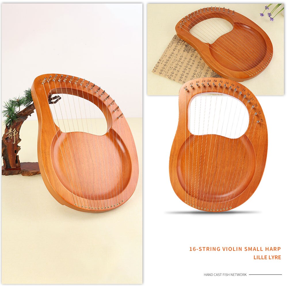 16 Strings Wooden Mahogany Lyre Harp Solid Wood String Reindeer XylophoneMusical Instrument Random Accessories Color