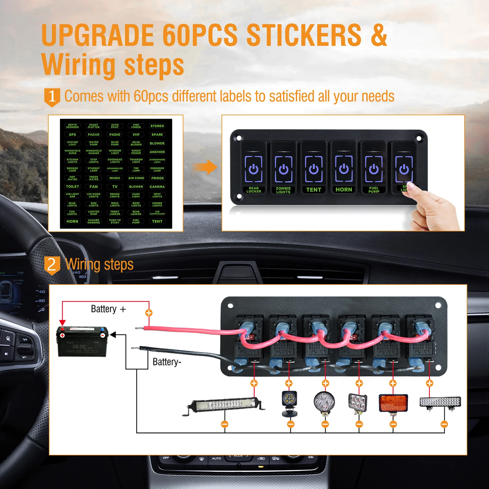 touch screen 2-8 Gangs Universal LED Switch Panel Light System Slim Electronic Relay System for SUV UTV Boat Caravan