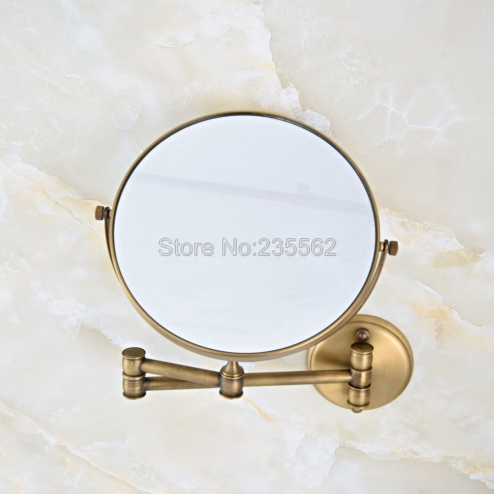 Antique Brass Folding Dual Arm Extend Bathroom Makeup mirrors 1:1 and 1:3 magnifier Cosmetic Bathroom Wall Mirror Lba635