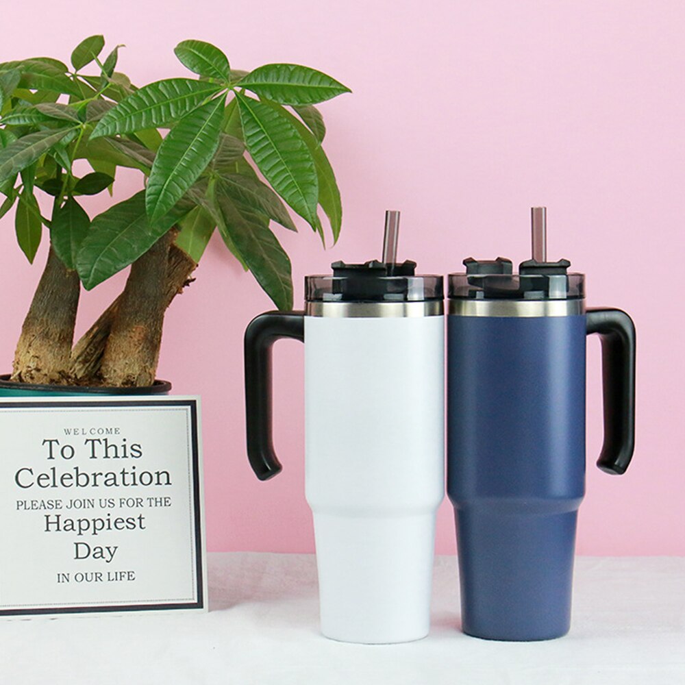 20oz/30oz Stainless Steel Thermos Cup With Straw Coffee Cup Thermal Insulation Ice Cup Car Cup Water Cup With Handle